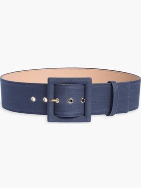Carolina Herrera Navy Wide Denim Fabric Belt with Covered Square Buckle NWT XL